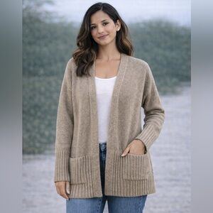 J.Jill Open Front Knit Cardigan Neutral Taupe Cotton Blend Pockets Size XS